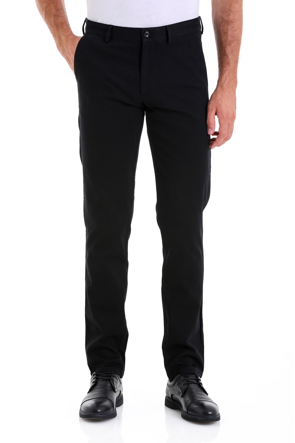 Dynamic Fit High Waist Cotton Black Casual Pants - SAYKI