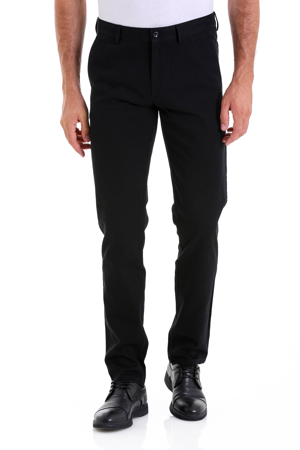 Dynamic Fit High Waist Cotton Black Casual Pants - SAYKI