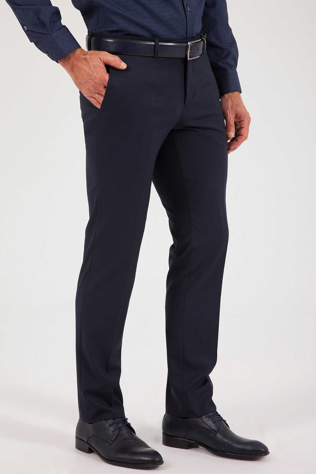 Dynamic Fit Low Waist Navy Dress Pants - SAYKI