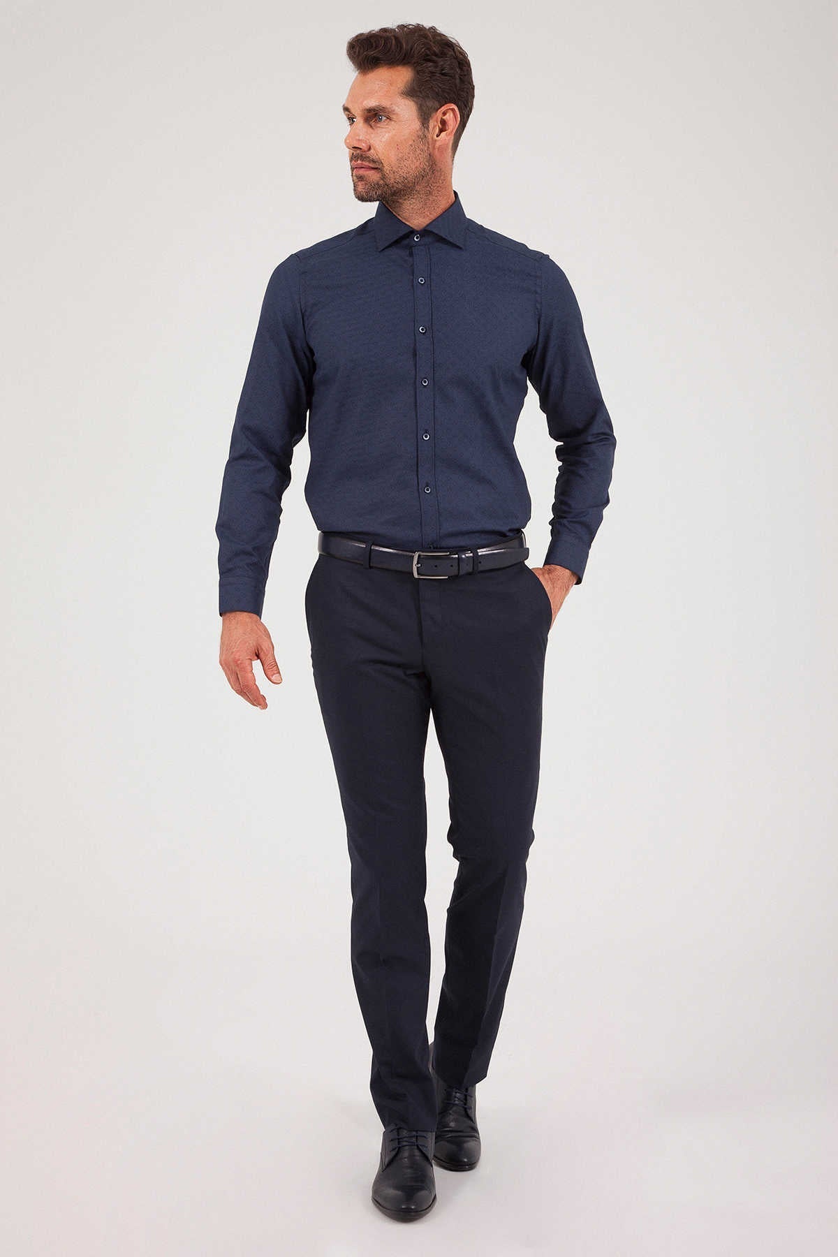 Dynamic Fit Low Waist Navy Dress Pants - SAYKI