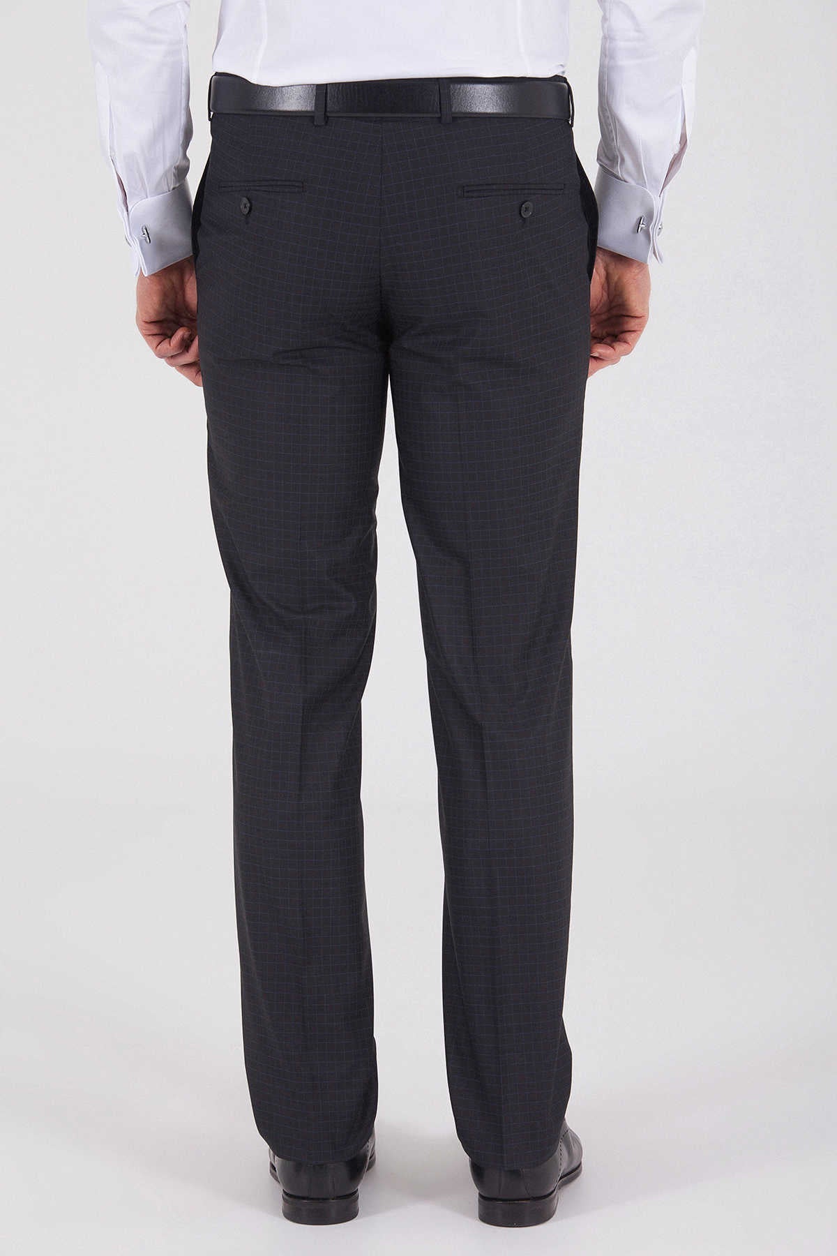 Dynamic Fit Low Waist Windowpane Black Dress Pants - SAYKI