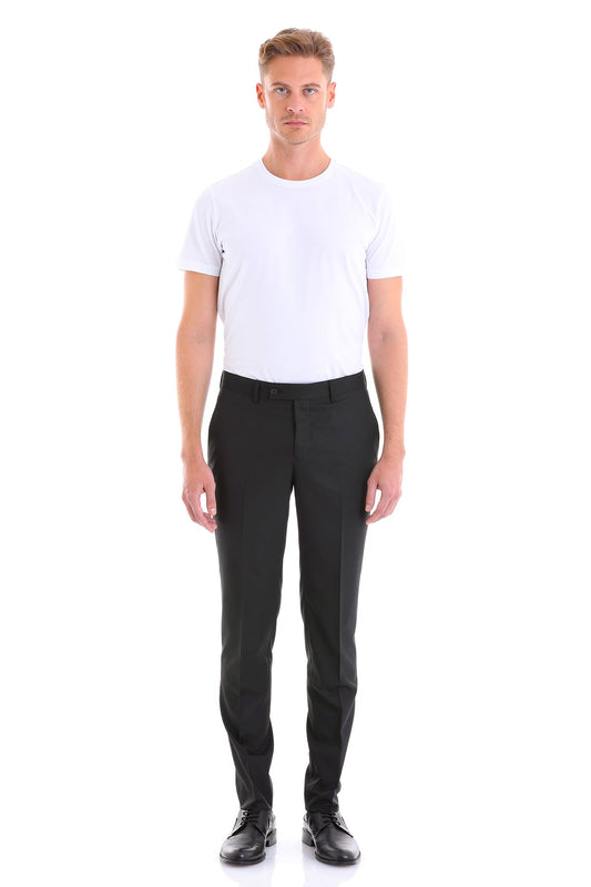 Dynamic Fit Low Waist Wool Black Dress Pants SAYKI