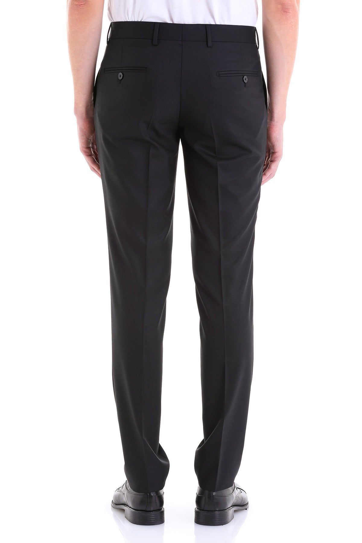 Dynamic Fit Low Waist Wool Black Dress Pants - SAYKI