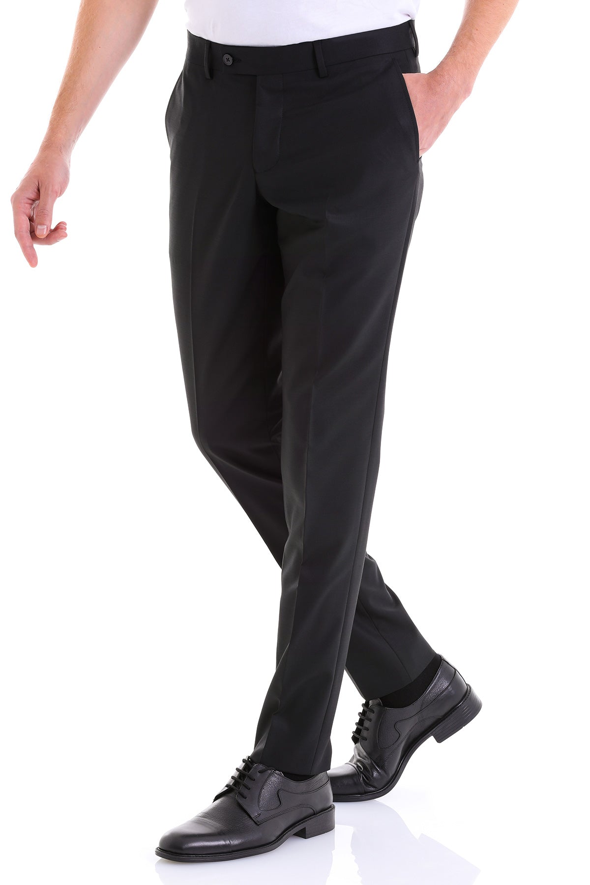 Dynamic Fit Low Waist Wool Black Dress Pants - SAYKI