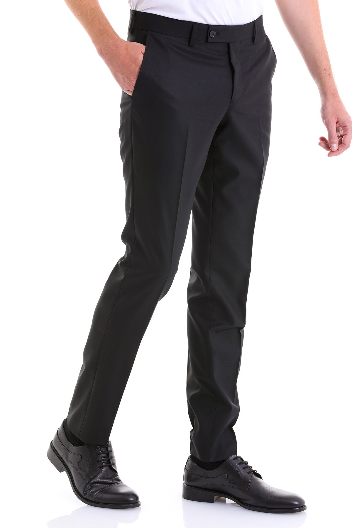 Dynamic Fit Low Waist Wool Black Dress Pants - SAYKI