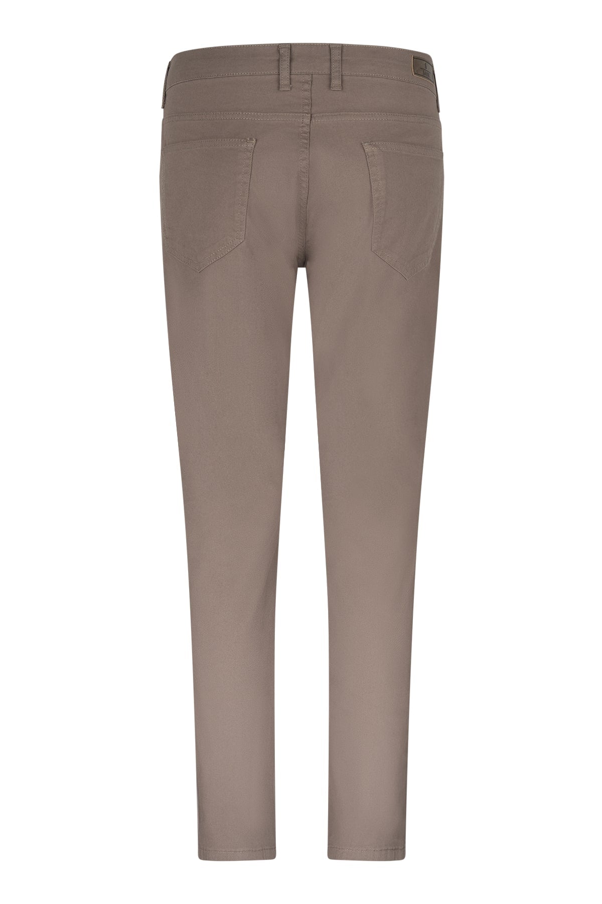 Beige slim-fit trousers with a clean, tailored design and subtle stitching details.
