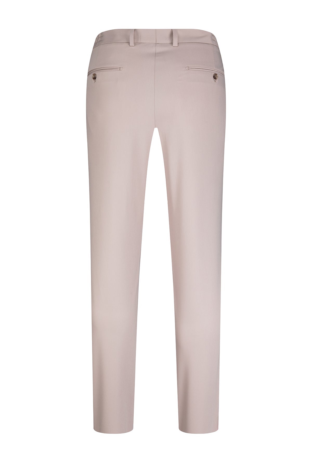 Beige tailored trousers with a sleek, straight-leg cut and subtle front pleats.