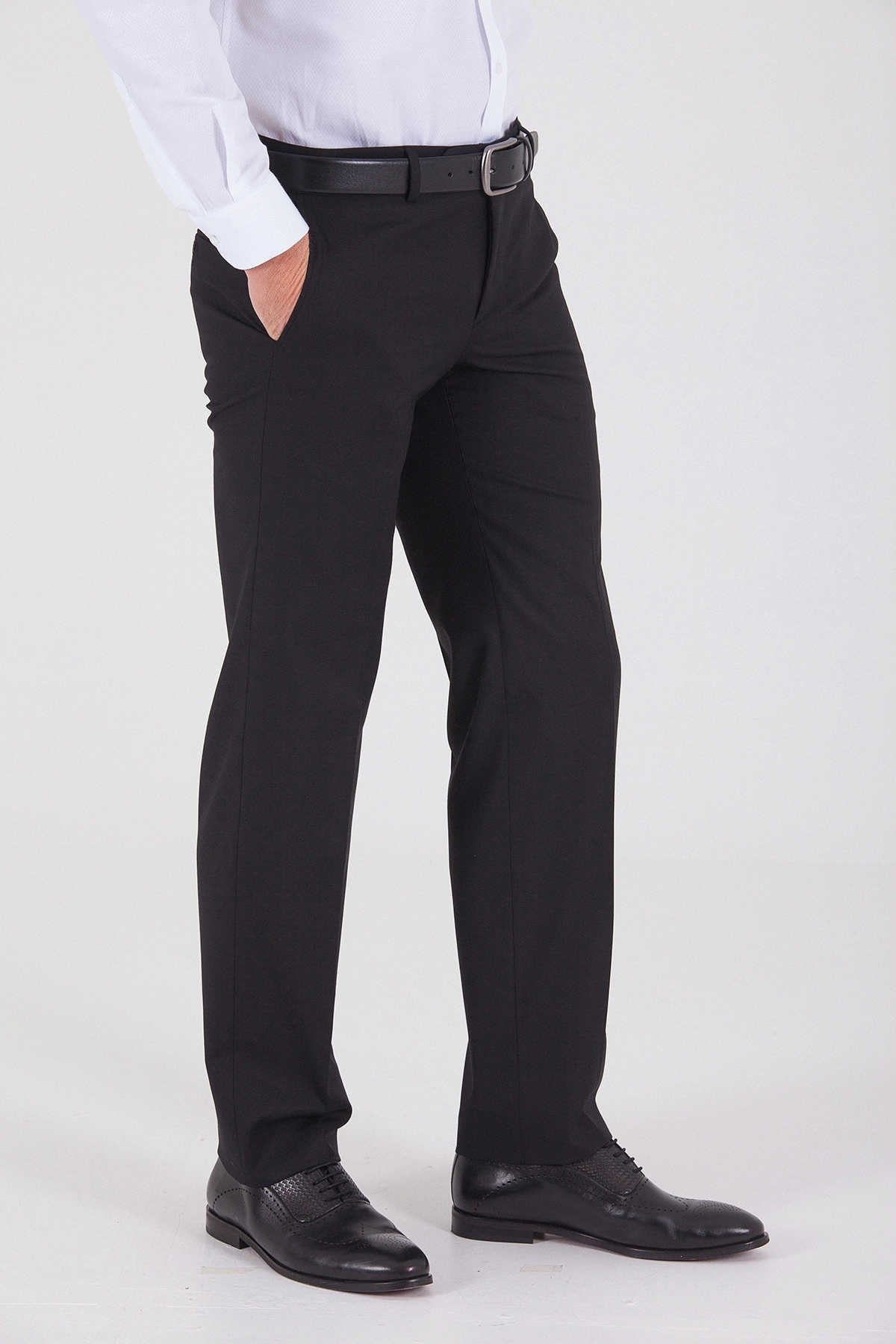 Dynamic Fit Side Pocket Low Waist Black Dress Pants - SAYKI