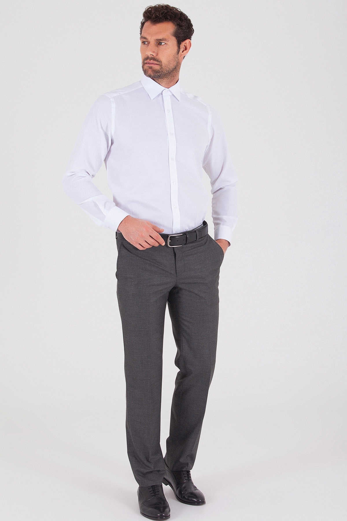 Dynamic Fit Side Pocket Low Waist Gray Dress Pants - SAYKI