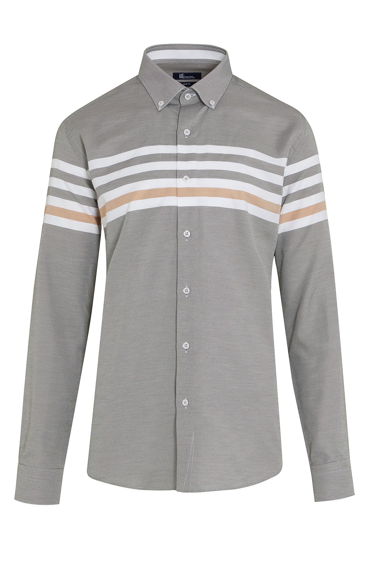 Dynamic Fit Striped Cotton Blend Khaki Casual Shirt - SAYKI