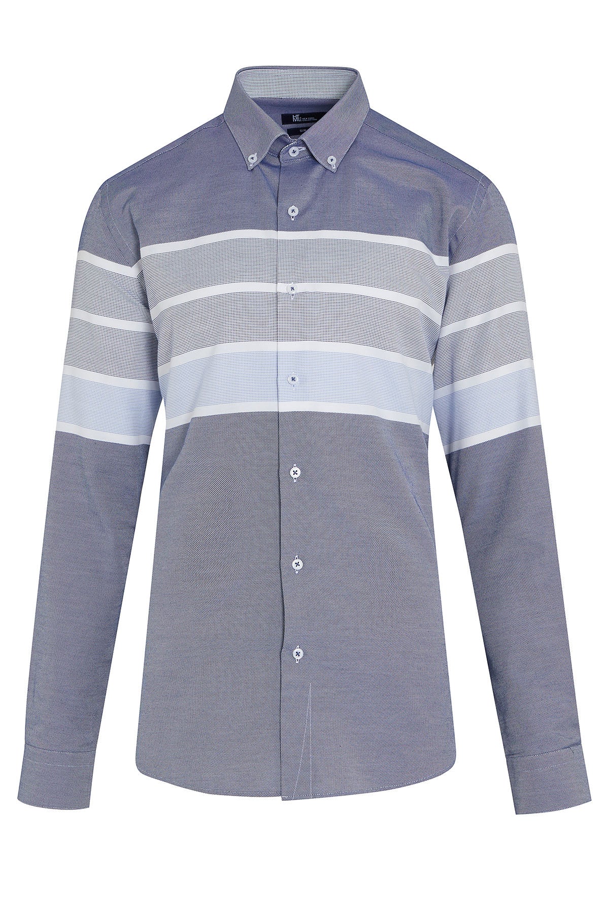 Dynamic Fit Striped Cotton Blend Navy Casual Shirt - SAYKI
