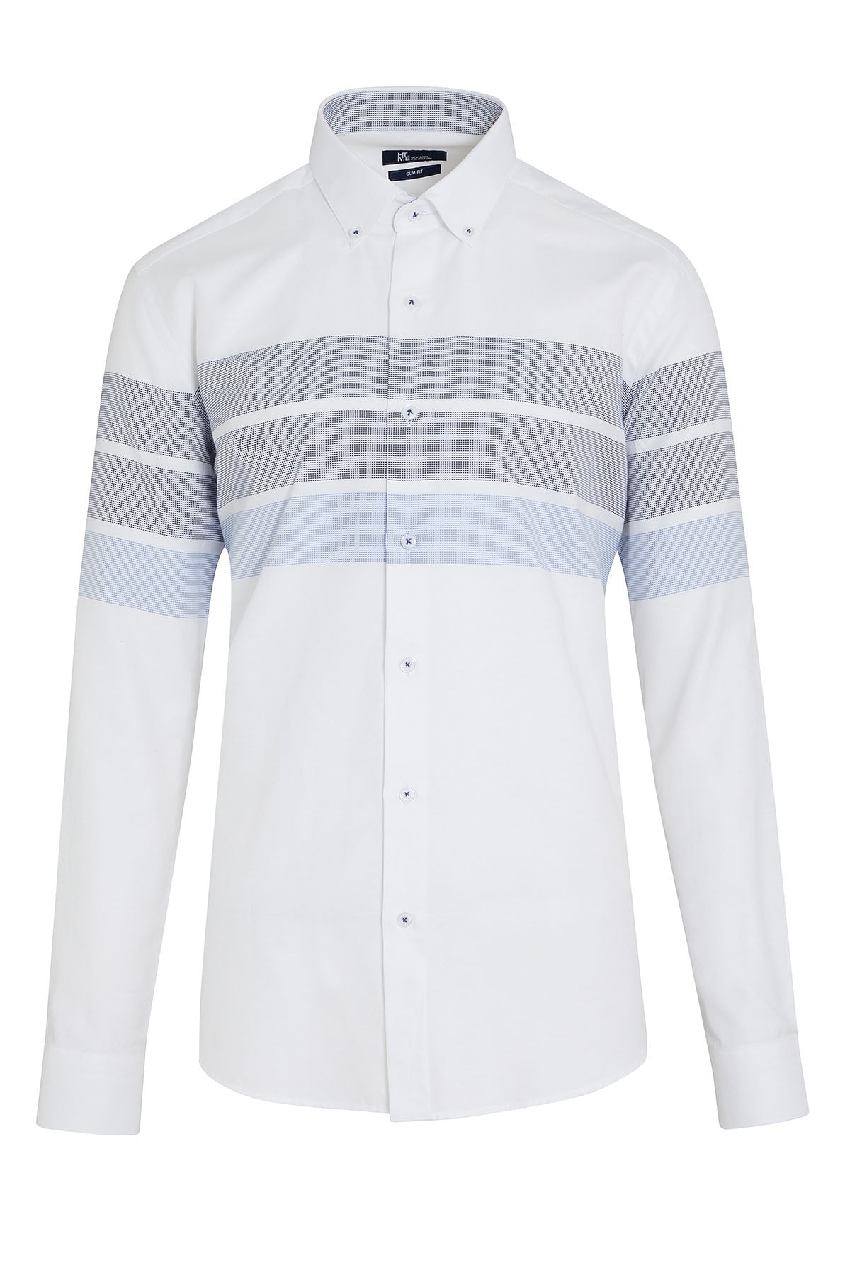 Dynamic Fit Striped Cotton Blend White Casual Shirt - SAYKI
