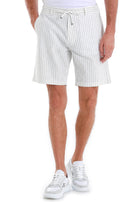 Dynamic Fit White Striped Linen-Blend Shorts - SAYKI