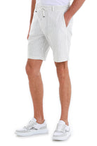 Dynamic Fit White Striped Linen-Blend Shorts - SAYKI
