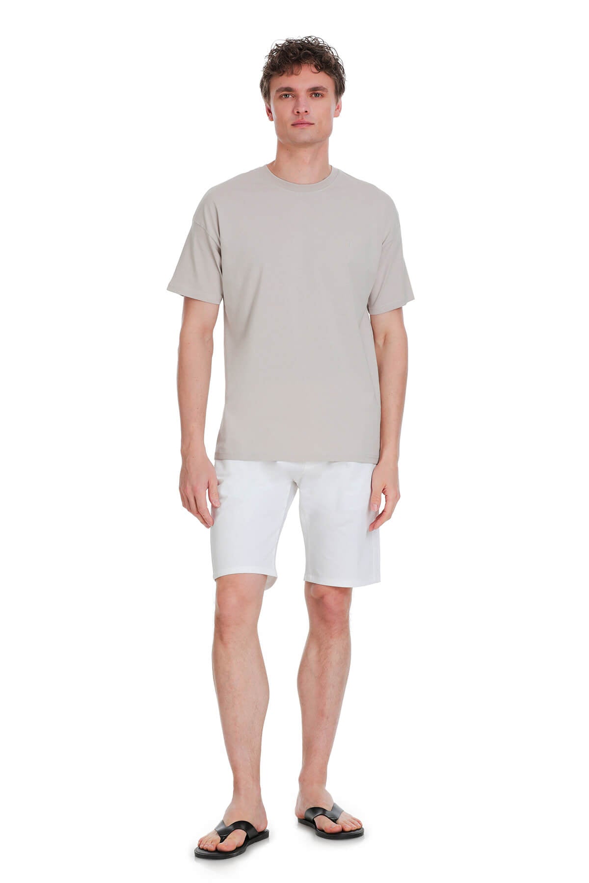 Ecru oversize crew neck t-shirt in light gray made from soft cotton blend with short sleeves and minimalist design