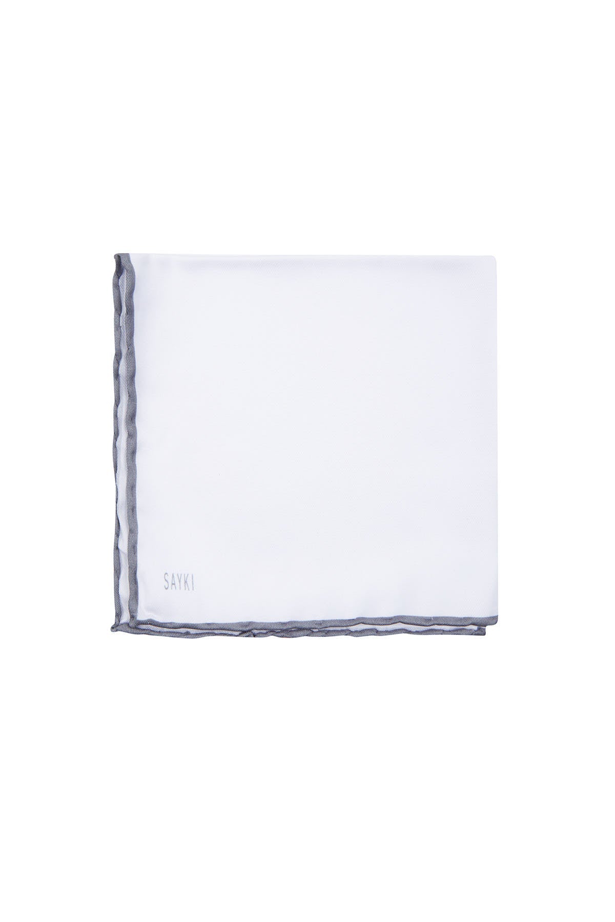 Gray Trim Classic White Pocket Square - SAYKI