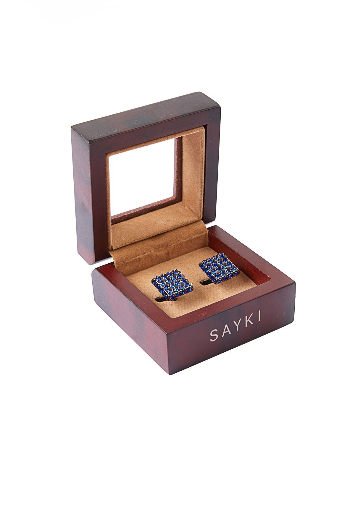 Grid Blue Natural Stone Square Cufflinks - SAYKI