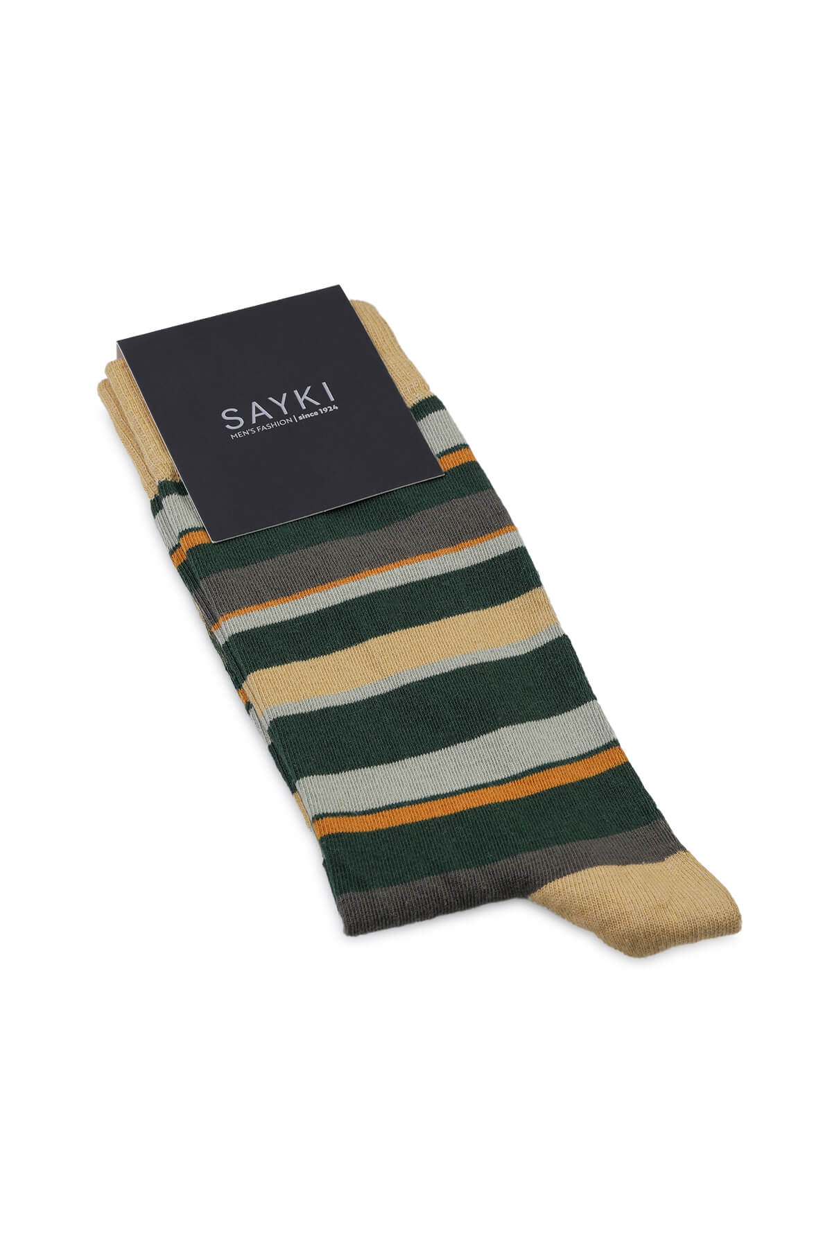Khaki Socket Striped Cotton Socks - SAYKI - 8682819765183