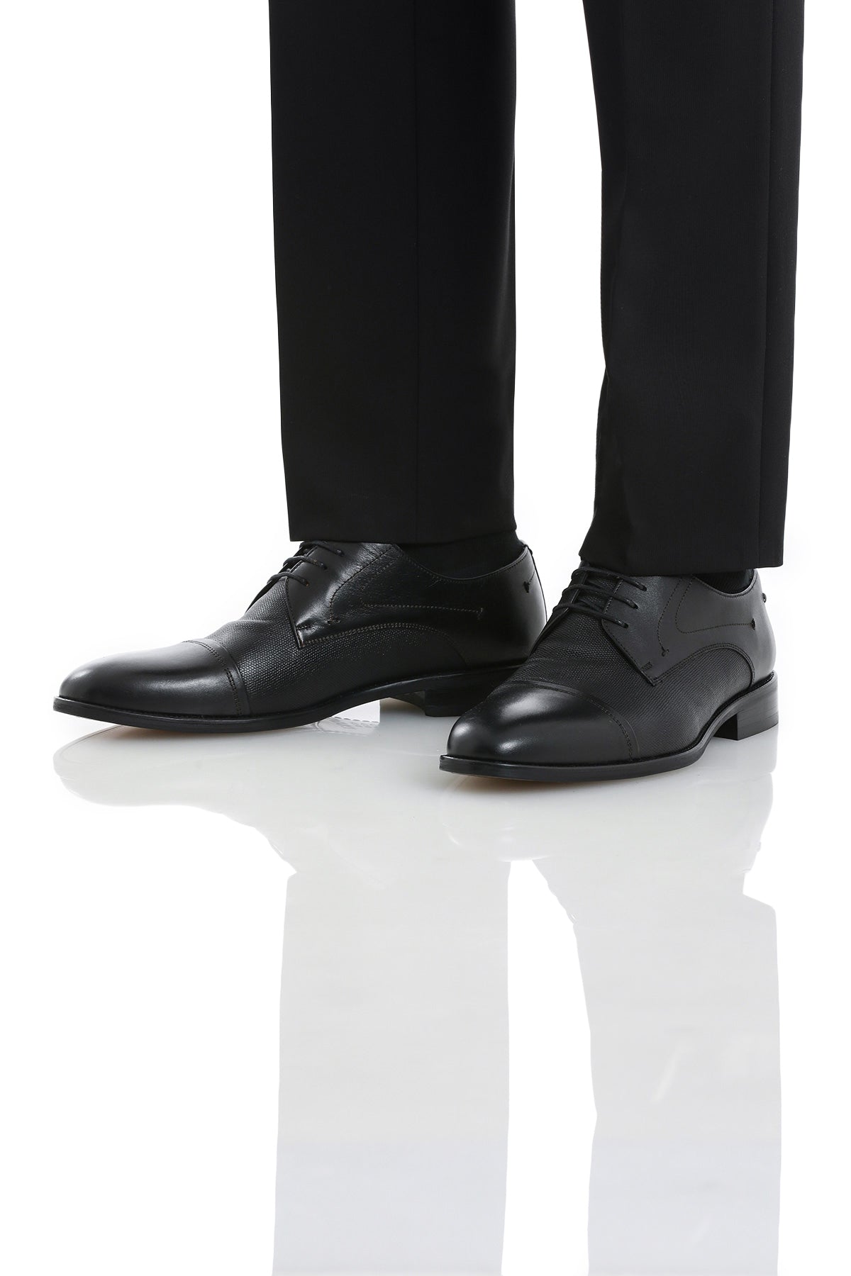 Lace Up 100% Leather Black Aniline Classic Shoes - SAYKI