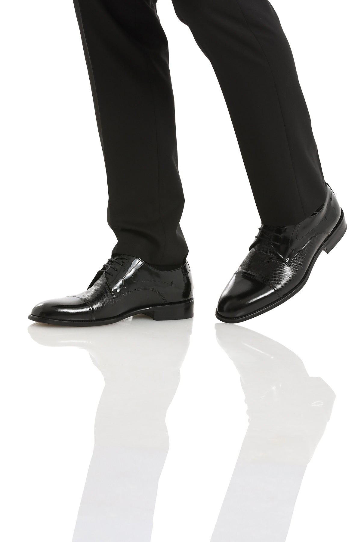 Lace Up 100% Leather Black Patent Derby Tuxedo Shoes - SAYKI