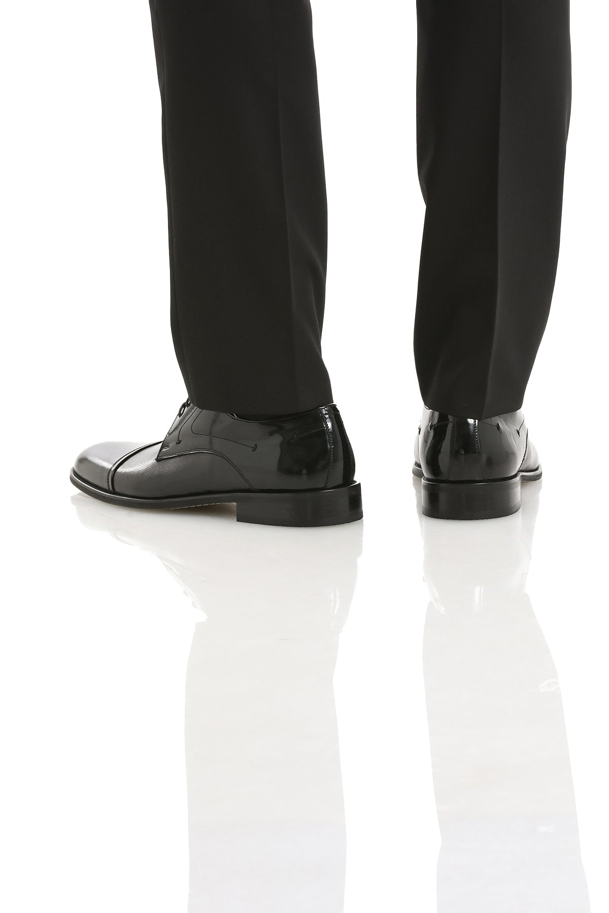 Lace Up 100% Leather Black Patent Derby Tuxedo Shoes - SAYKI