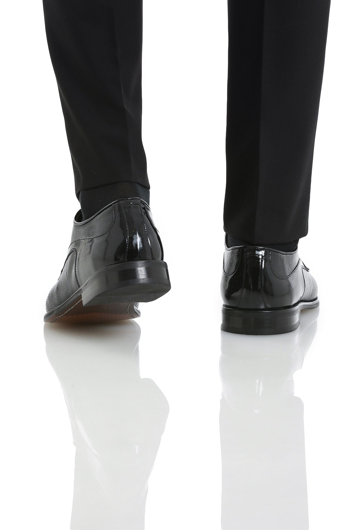 Lace Up 100% Leather Black Patent Tuxedo Shoes - SAYKI