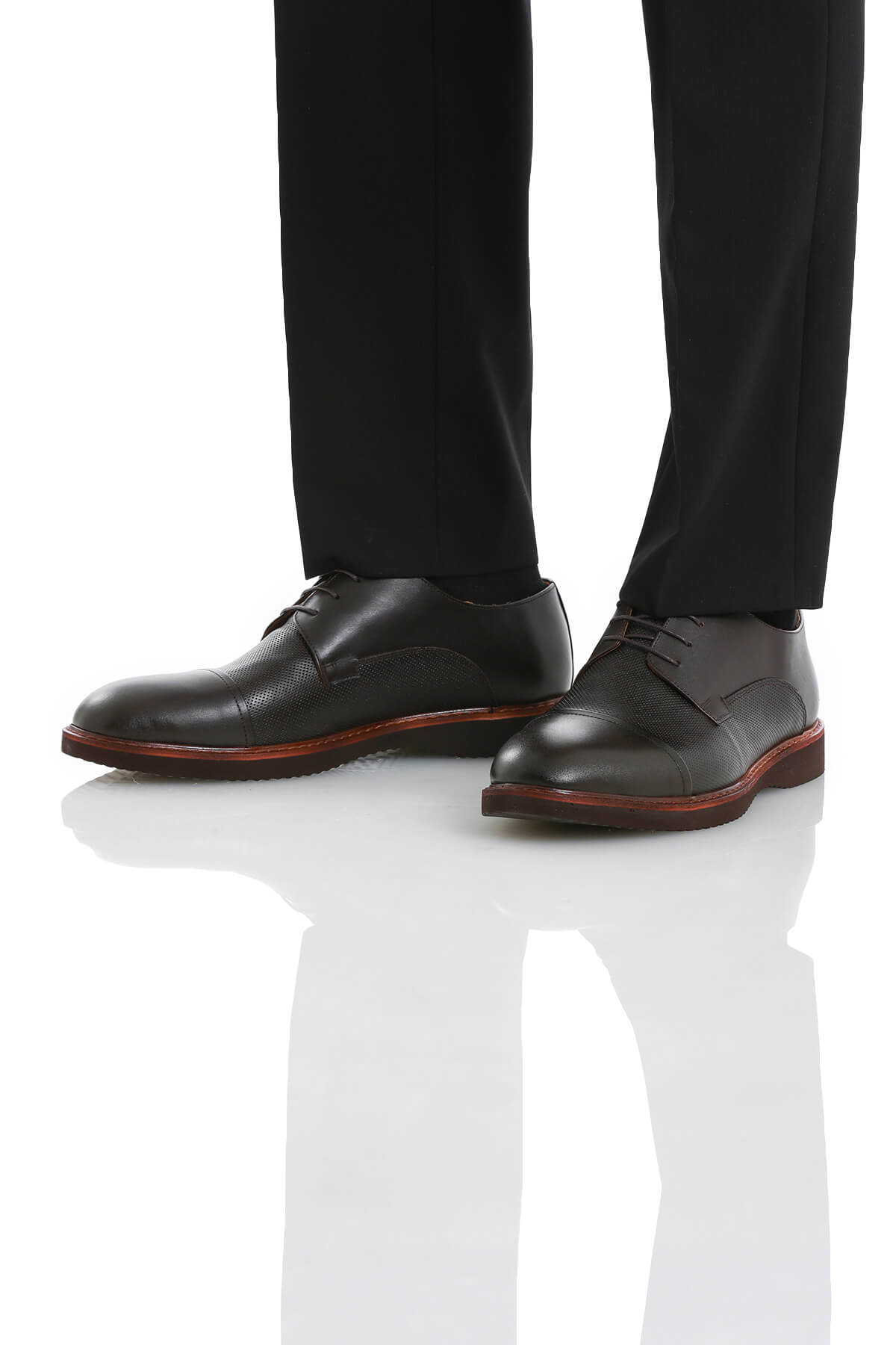 Lace Up 100% Leather Brown Casual Shoes - SAYKI