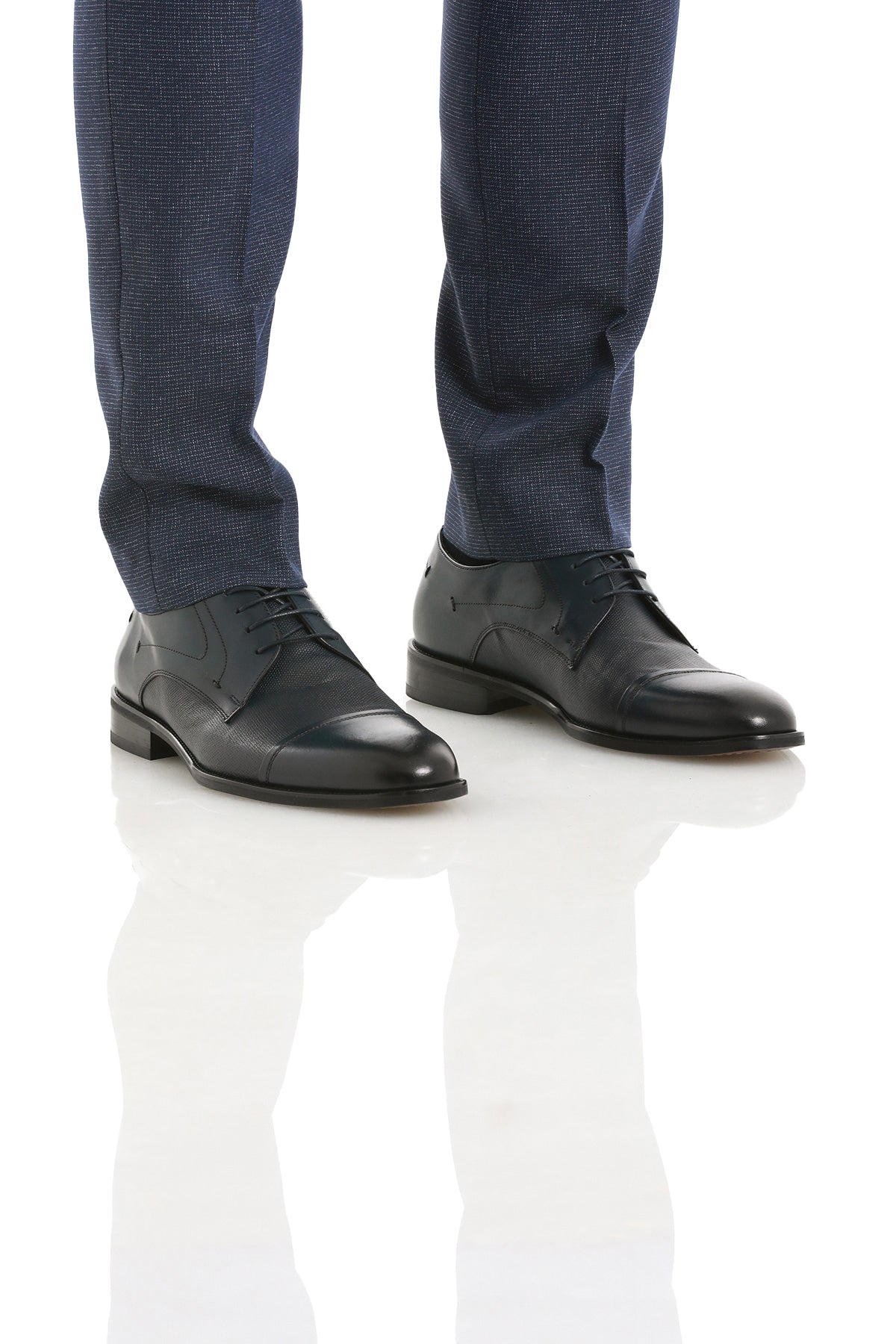 Lace Up 100% Leather Navy Aniline Classic Shoes - SAYKI