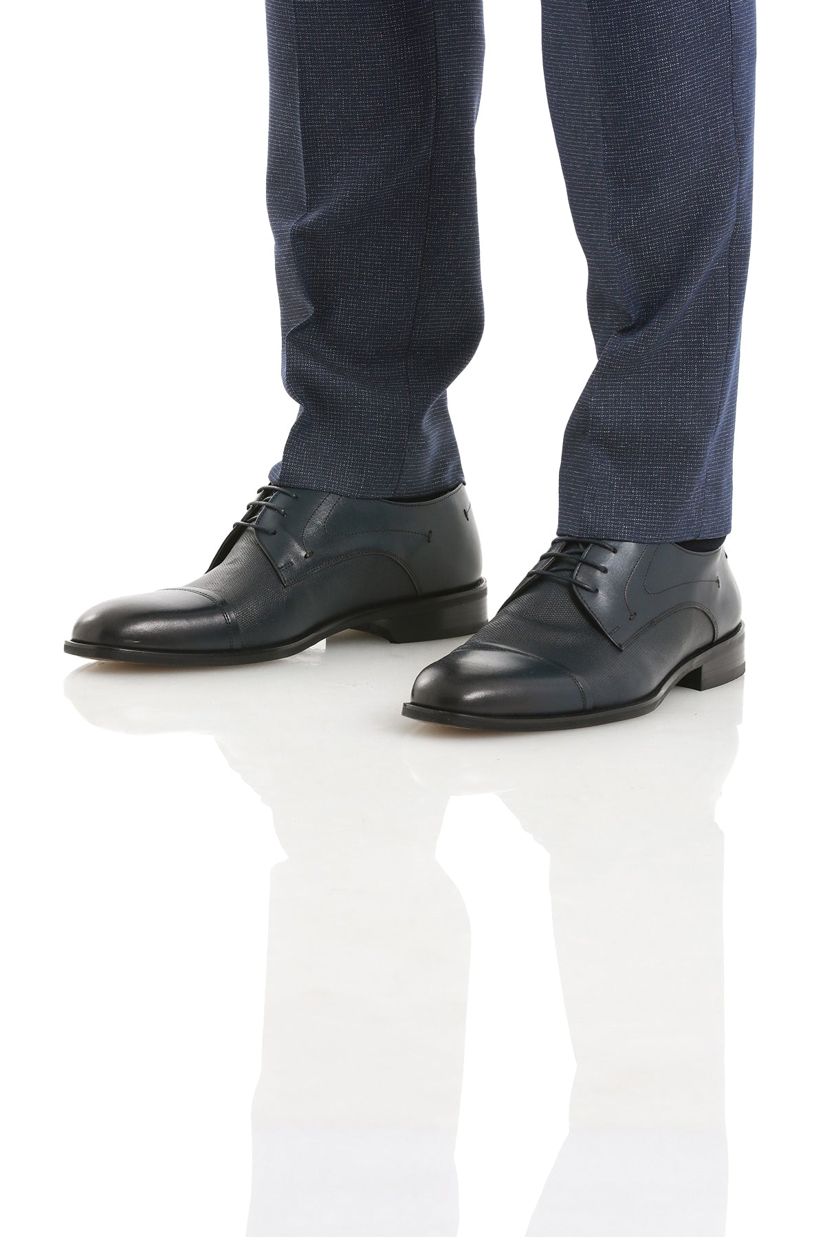 Lace Up 100% Leather Navy Aniline Classic Shoes - SAYKI