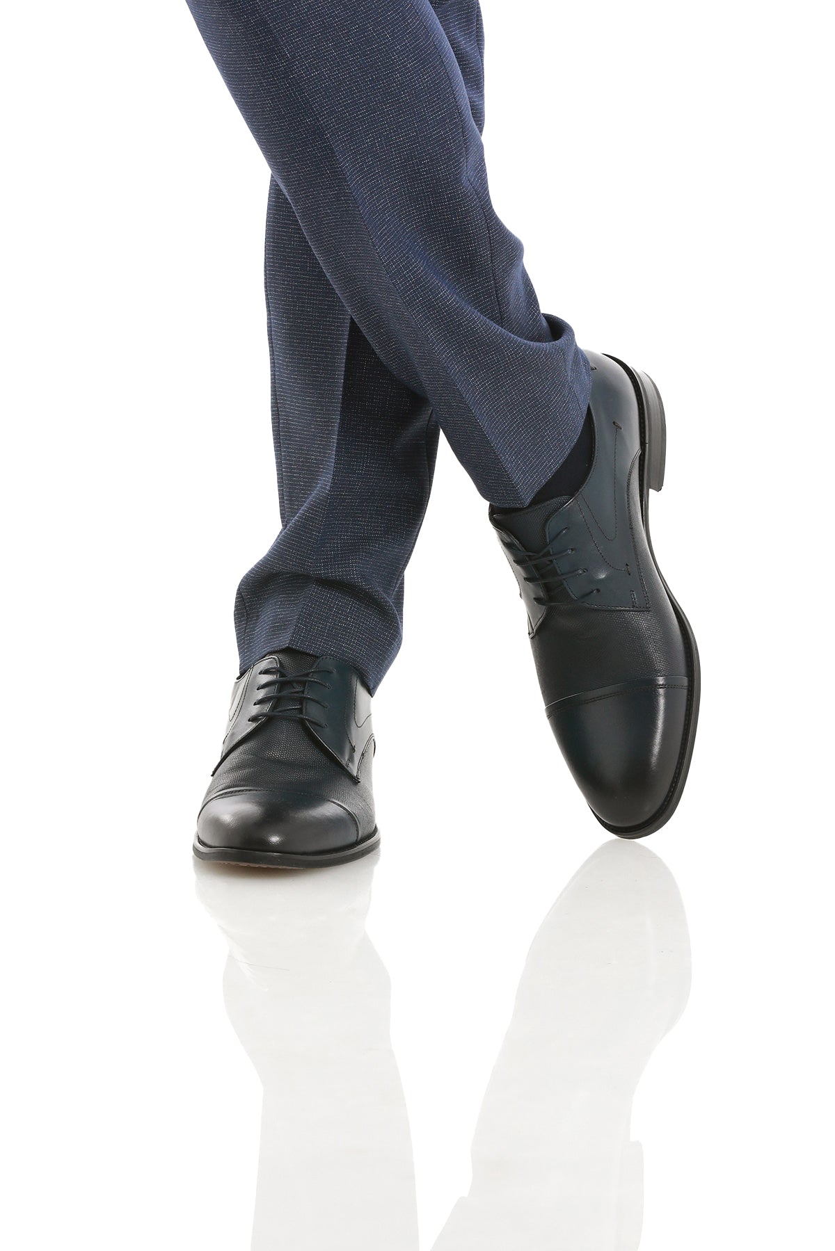 Lace Up 100% Leather Navy Aniline Classic Shoes - SAYKI