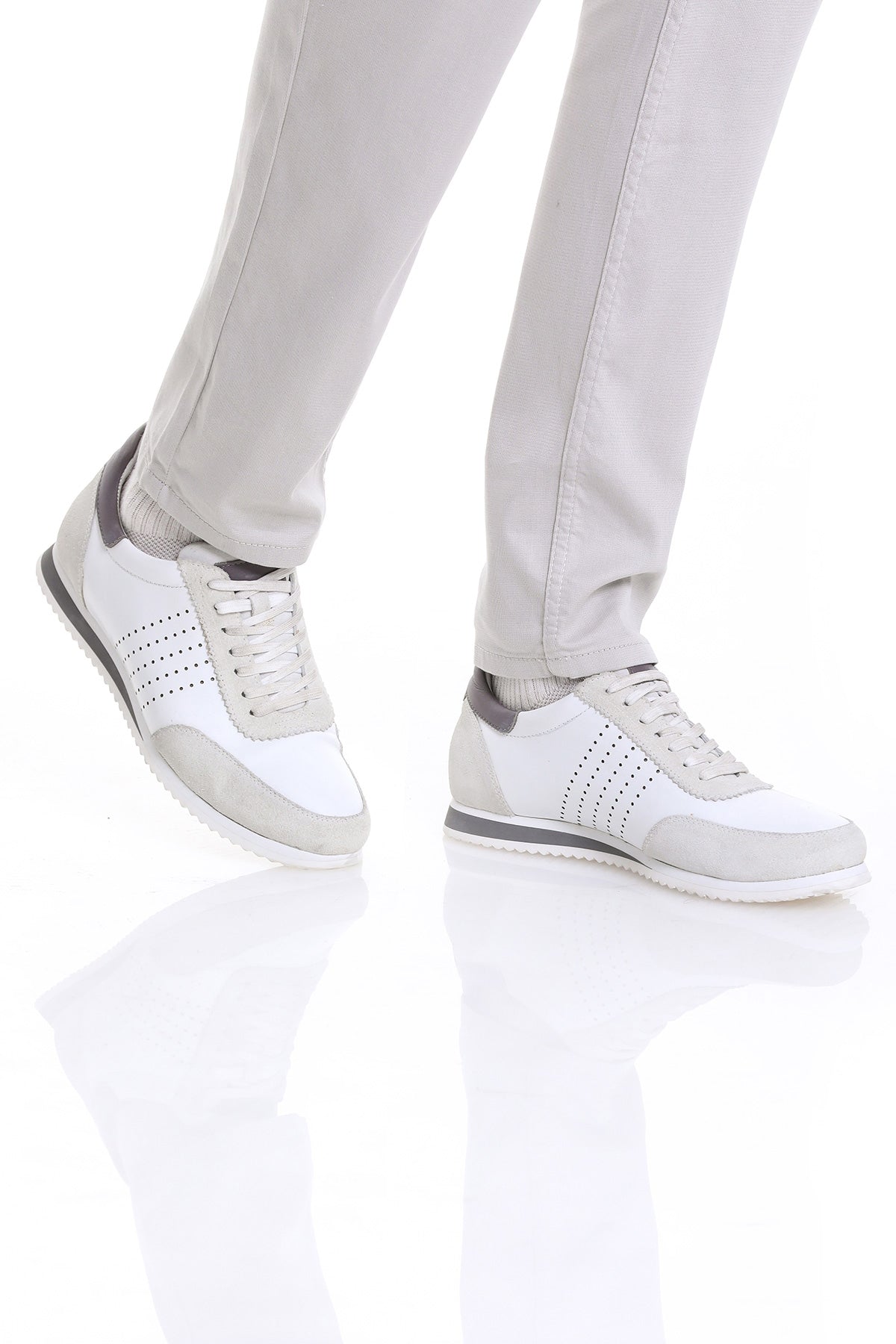 Lace-Up Leather White Sneakers - SAYKI