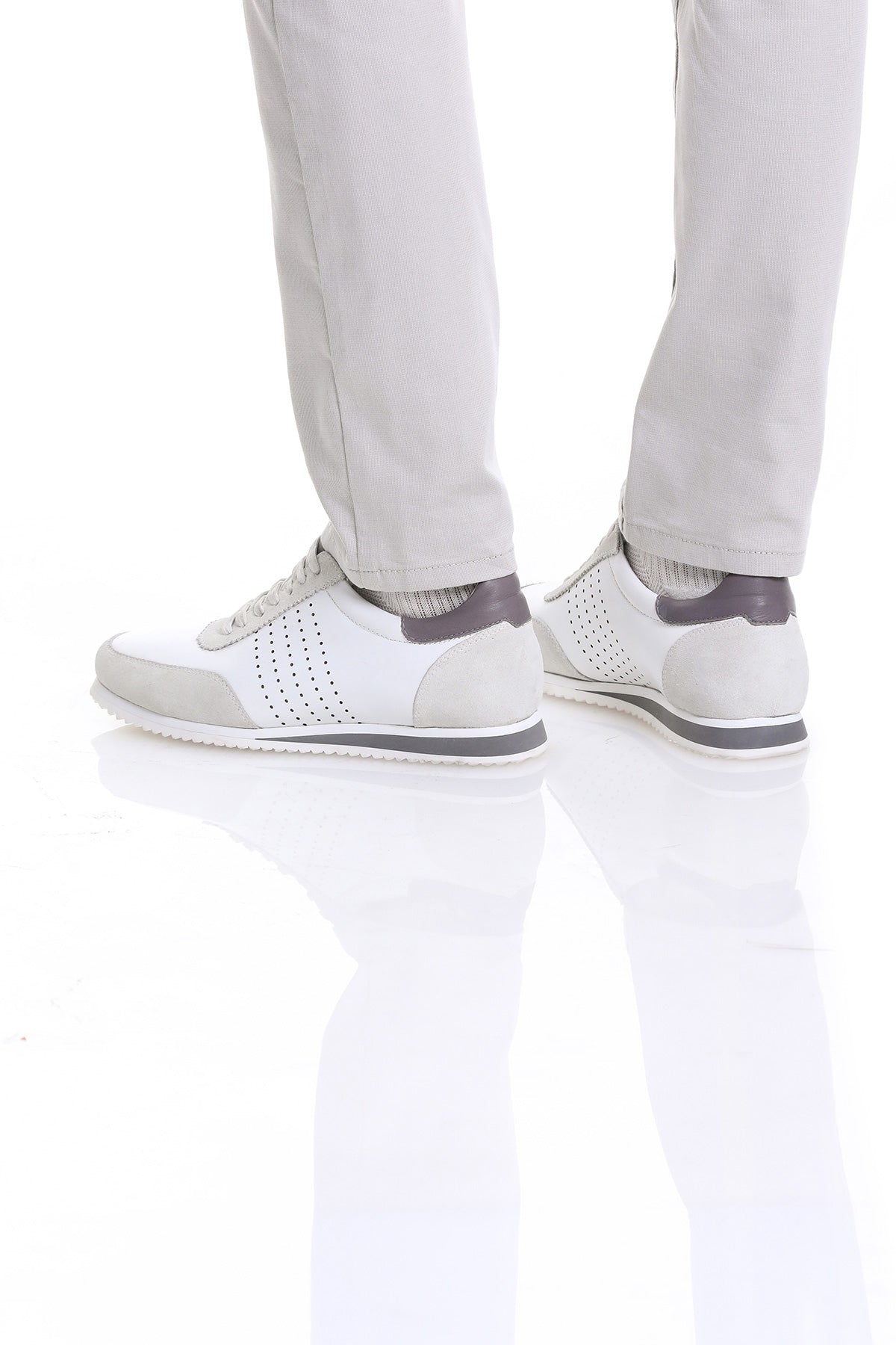 Lace-Up Leather White Sneakers - SAYKI