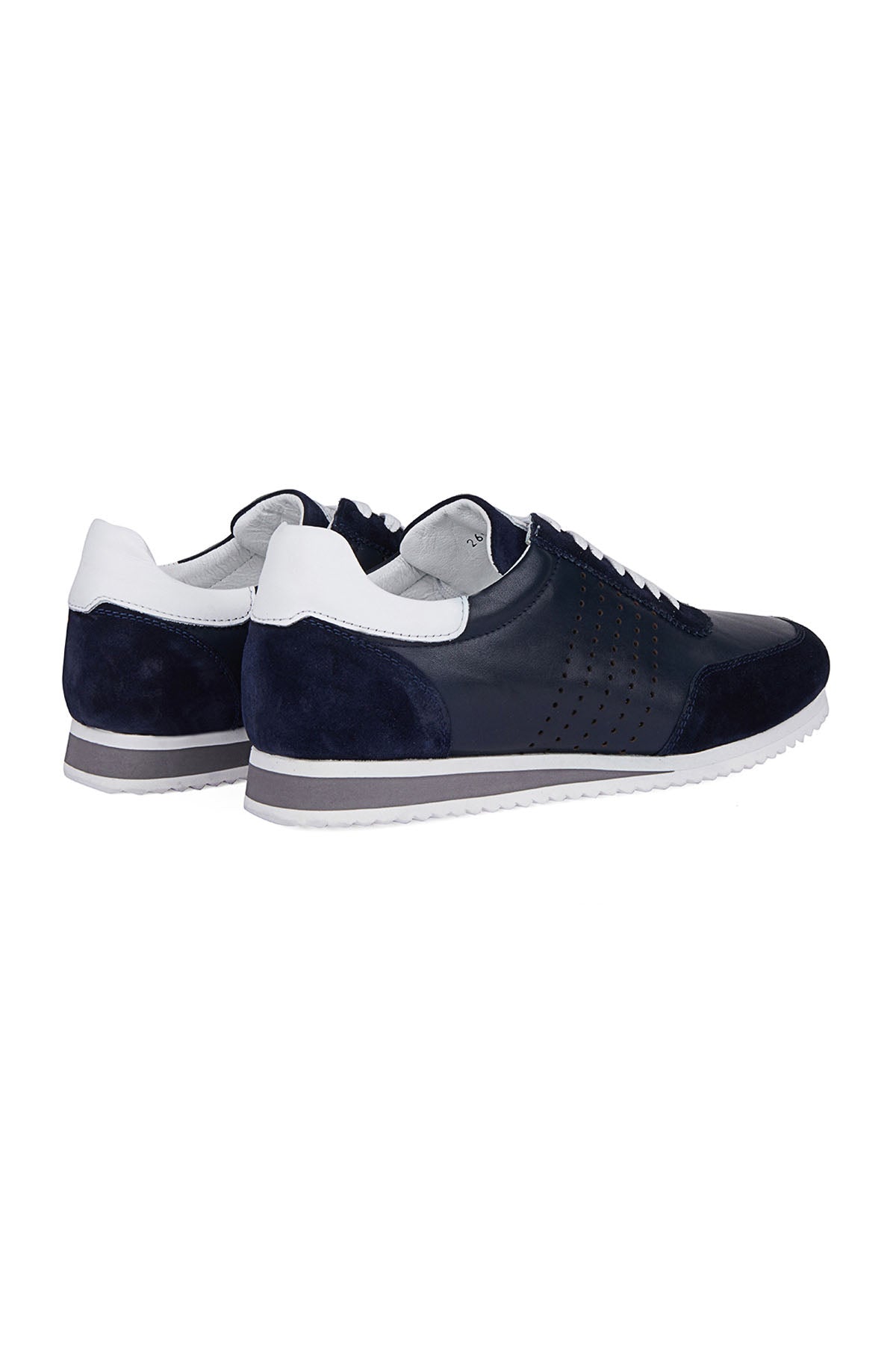 Lace-Up Perforated Leather Navy Sneakers - SAYKI