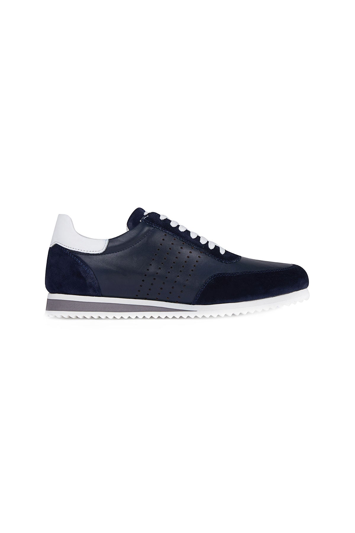 Lace-Up Perforated Leather Navy Sneakers - SAYKI