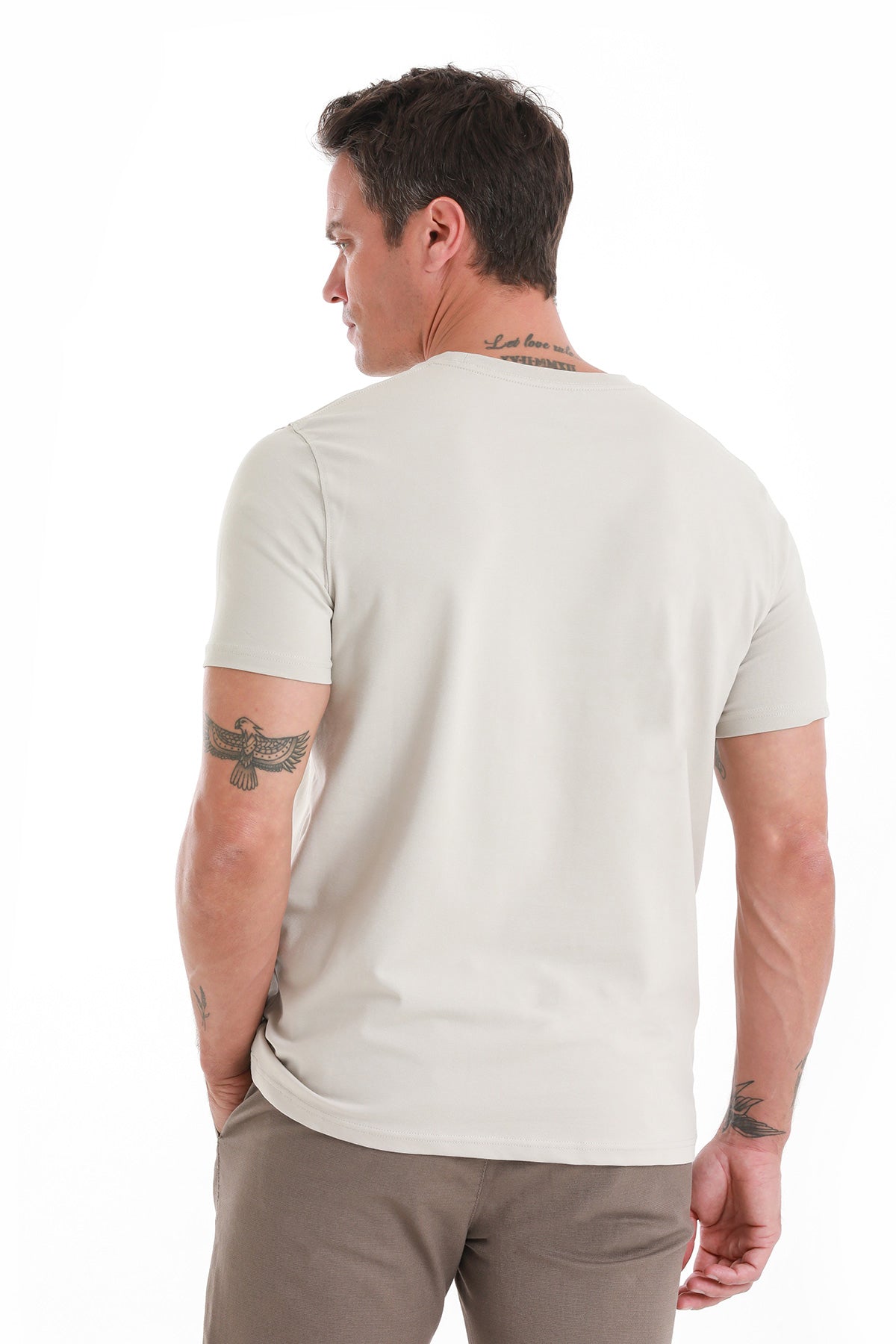 Linen Tone Regular Fit Cotton Blend Crewneck T-Shirt - SAYKI