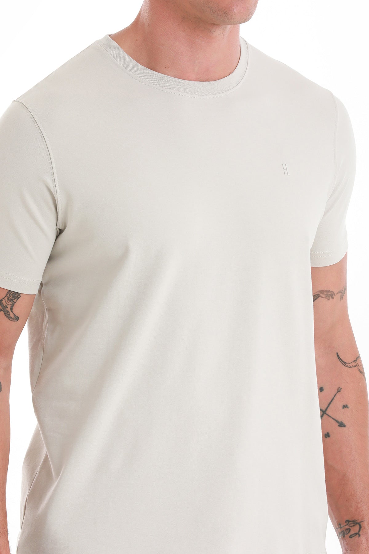 Linen Tone Regular Fit Cotton Blend Crewneck T-Shirt - SAYKI