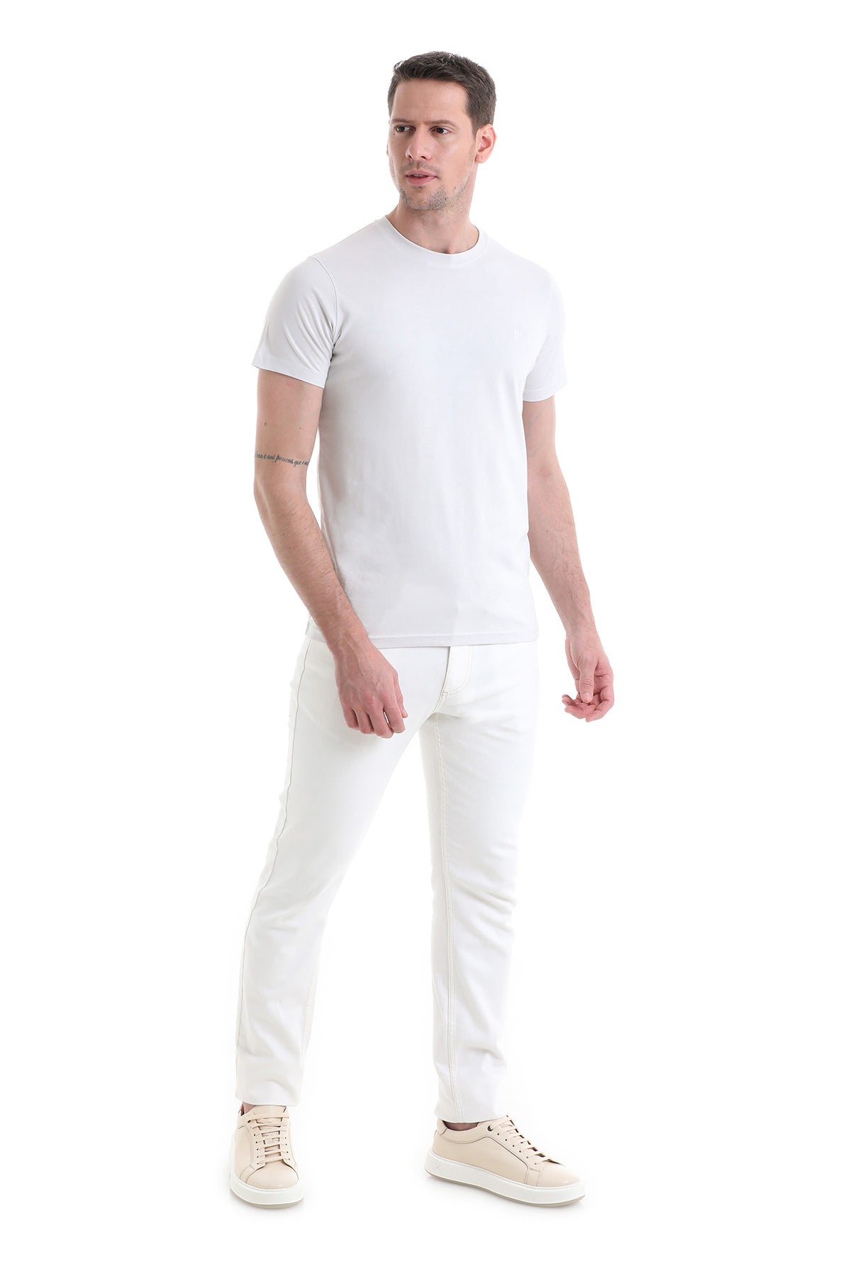 Linen Tone Regular Fit Cotton Crew Neck T-Shirt - SAYKI