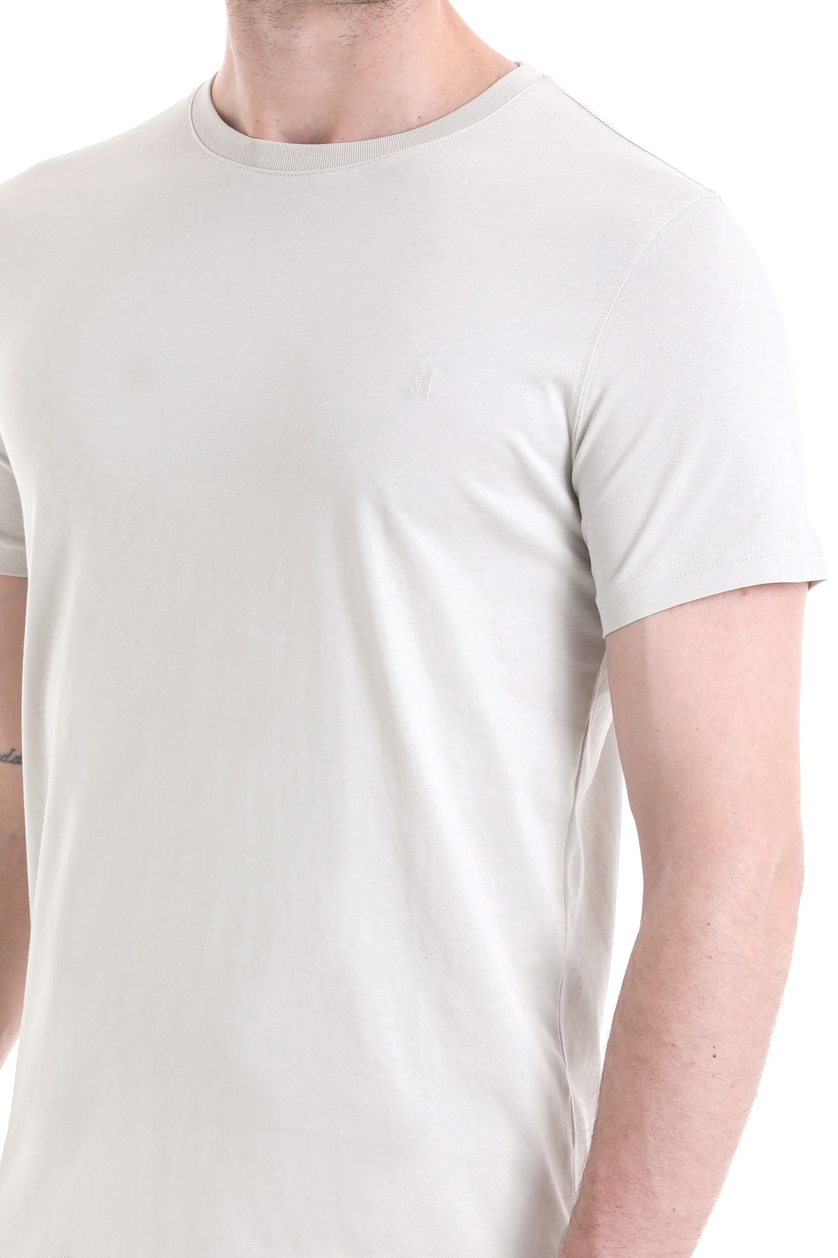 Linen Tone Regular Fit Cotton Crew Neck T-Shirt - SAYKI