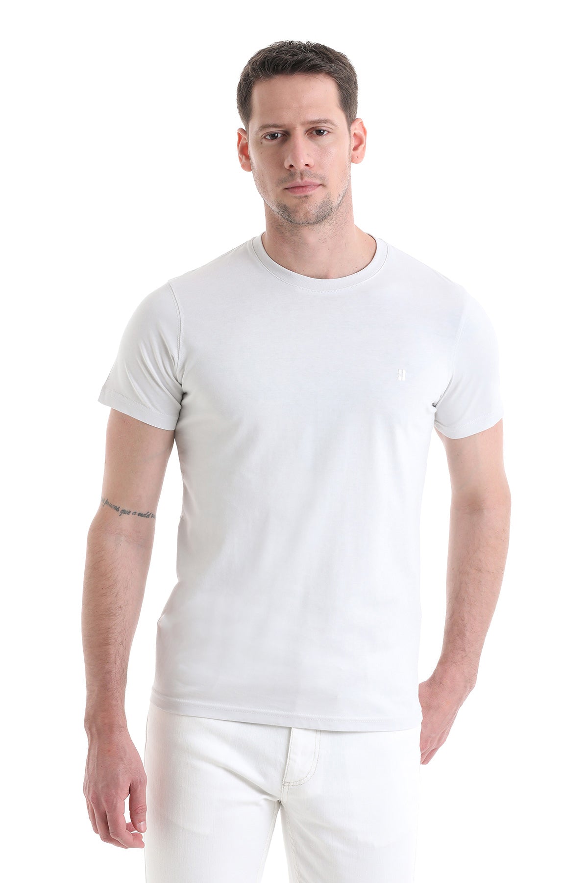 Linen Tone Regular Fit Cotton Crew Neck T-Shirt - SAYKI