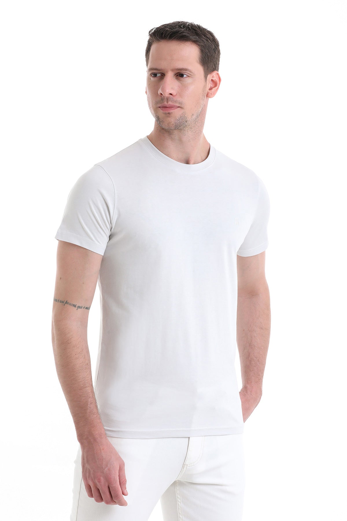 Linen Tone Regular Fit Cotton Crew Neck T-Shirt - SAYKI