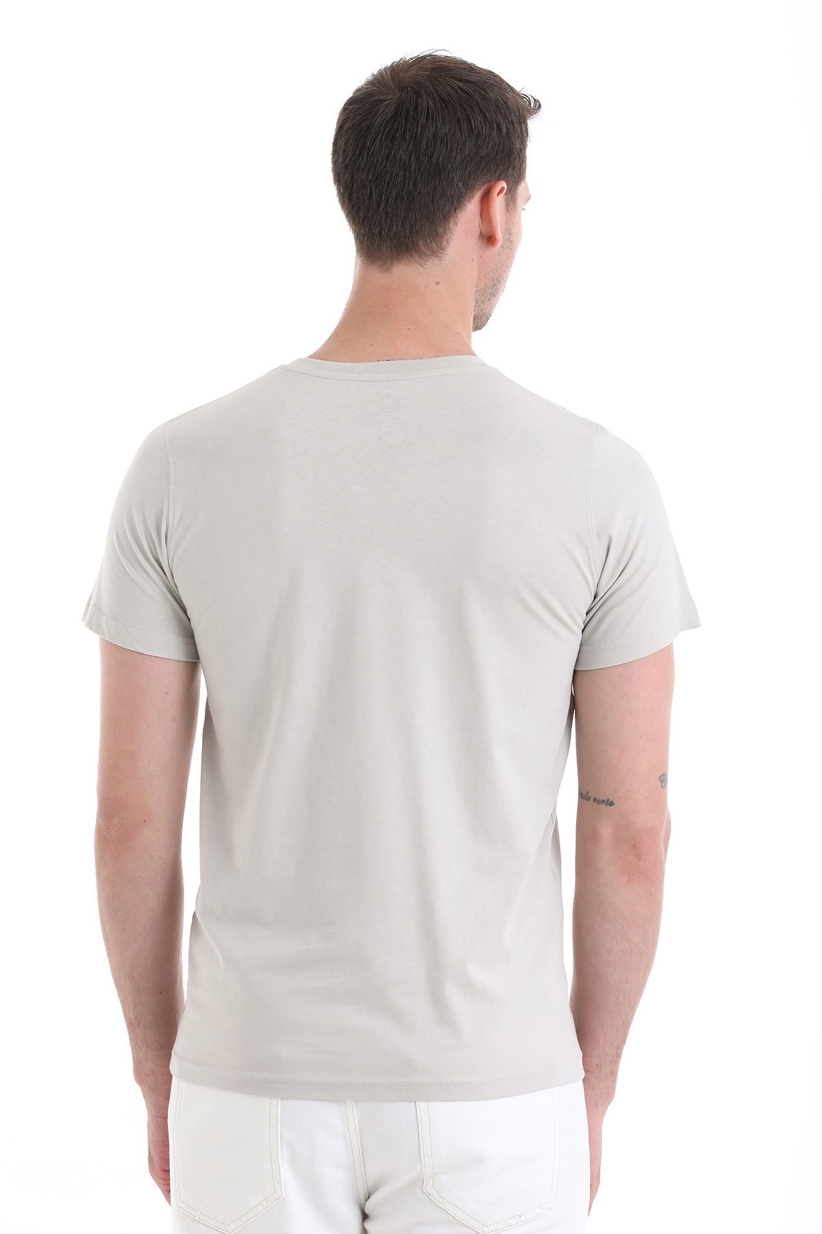 Linen Tone Slim Fit Cotton V-Neck T-Shirt - SAYKI