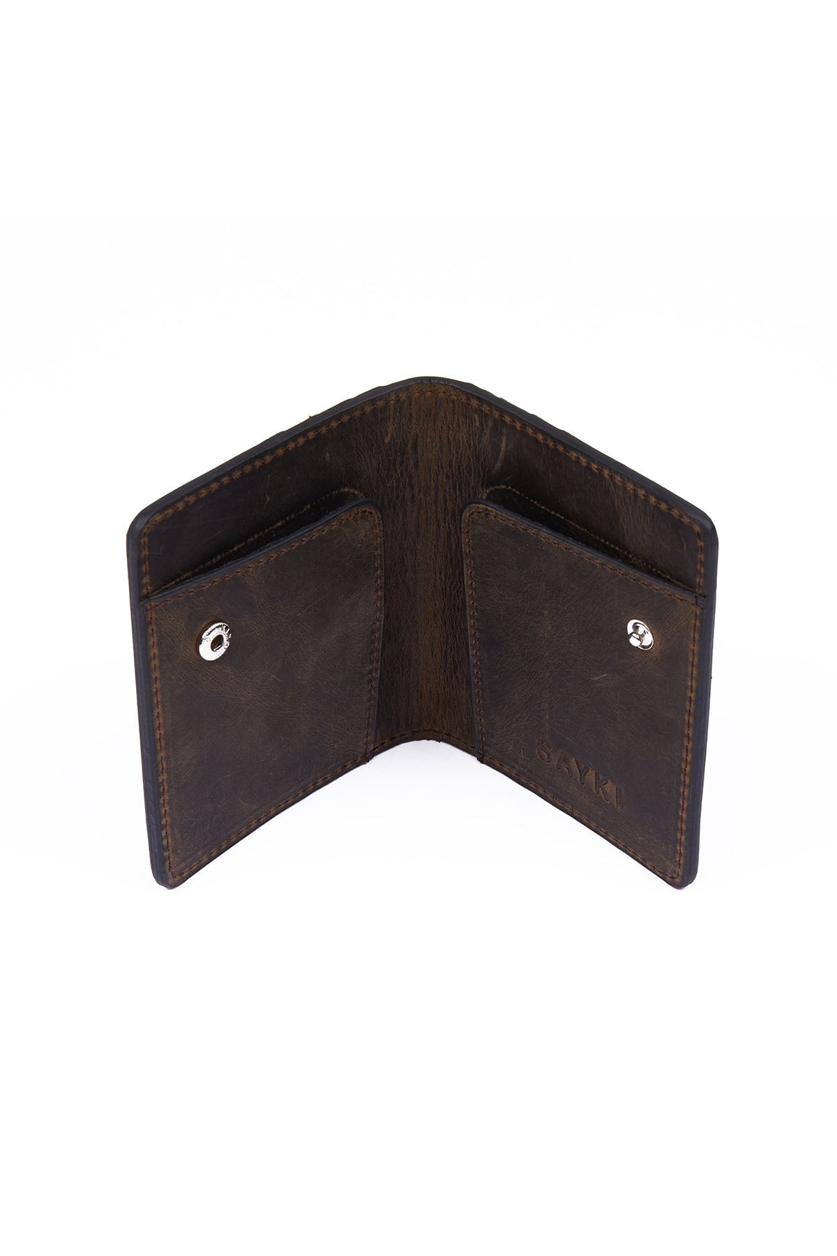 Mink Snap Button Leather Wallet - SAYKI - 8682819038492