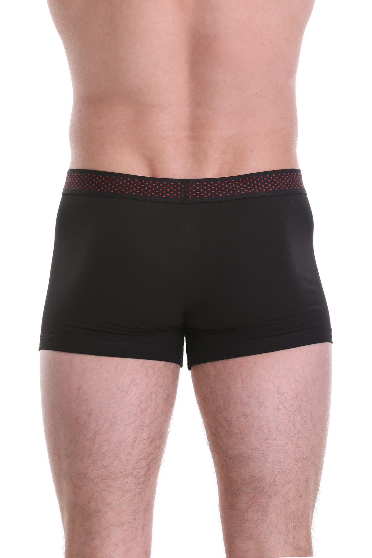 Black briefs with a red dotted waistband.