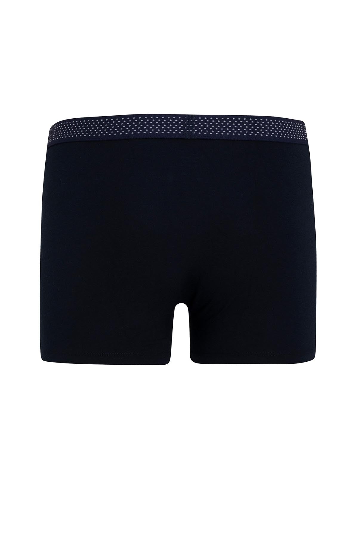 Black boxer briefs with a subtle dotted waistband.