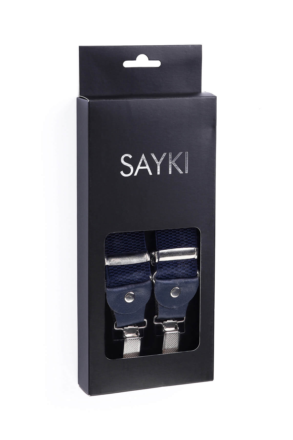 Navy Elastic Brick Patterned Suspenders - SAYKI