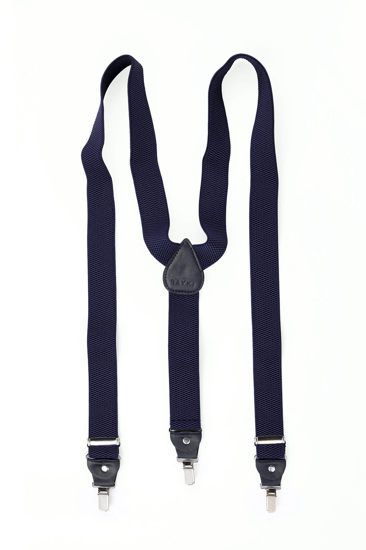 Navy Elastic Brick Patterned Suspenders - SAYKI