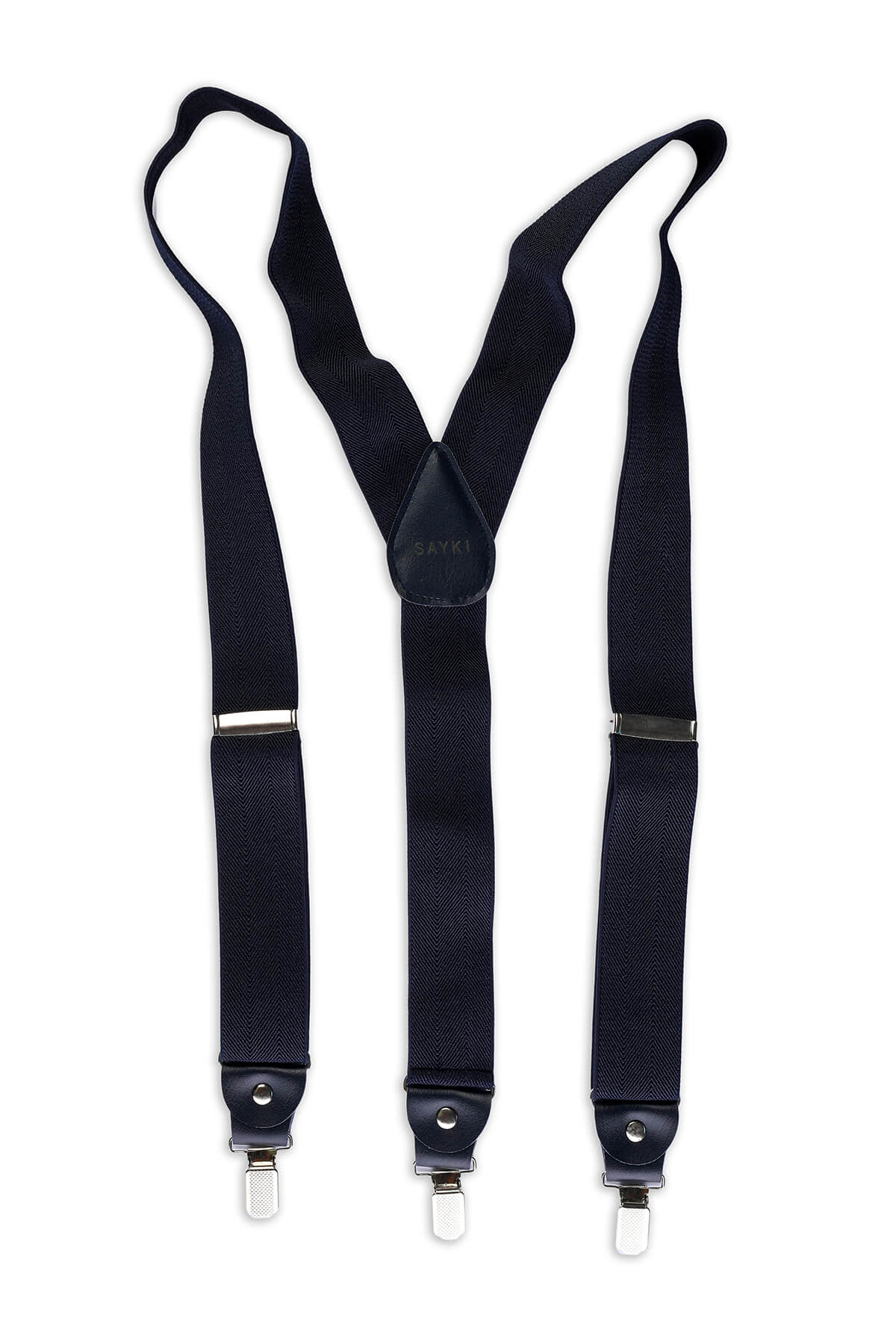 Navy Elastic Diagonal Patterned Suspenders - SAYKI