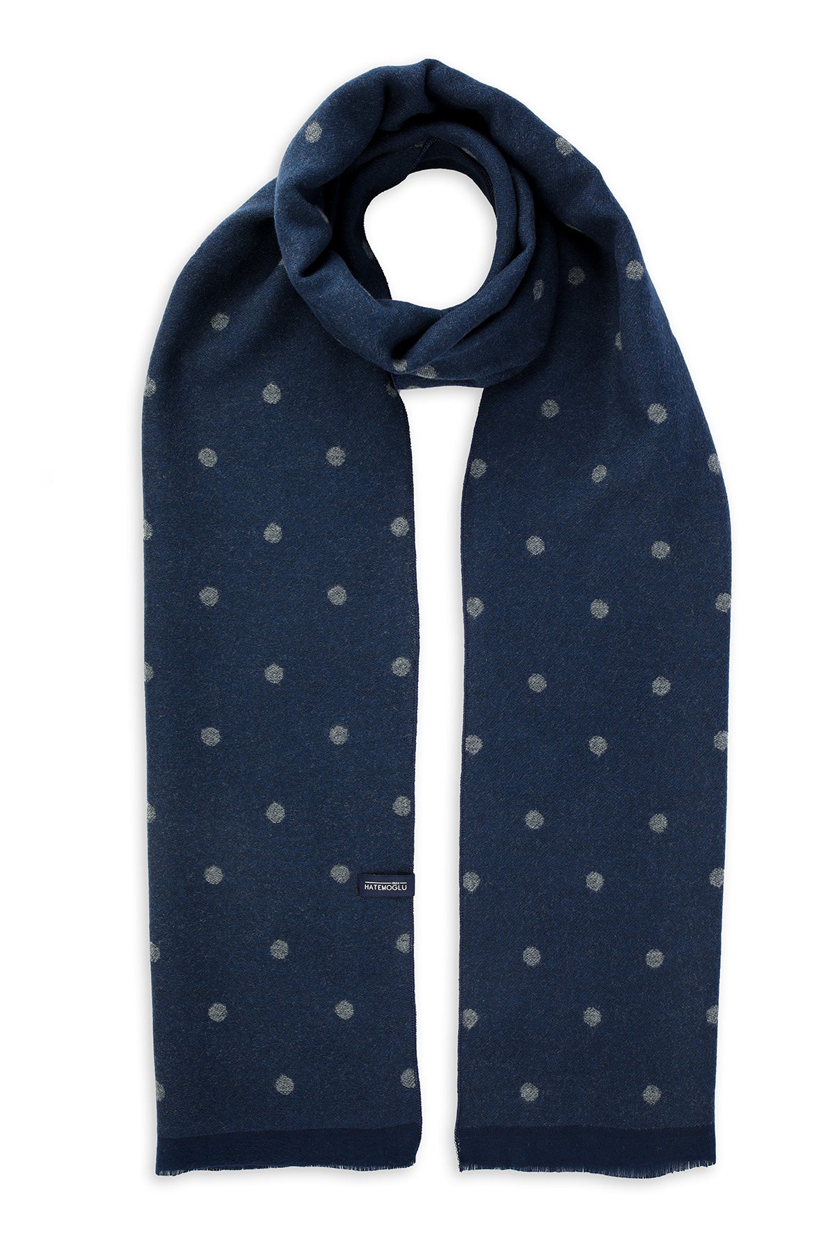 Navy blue scarf with subtle silver polka dots