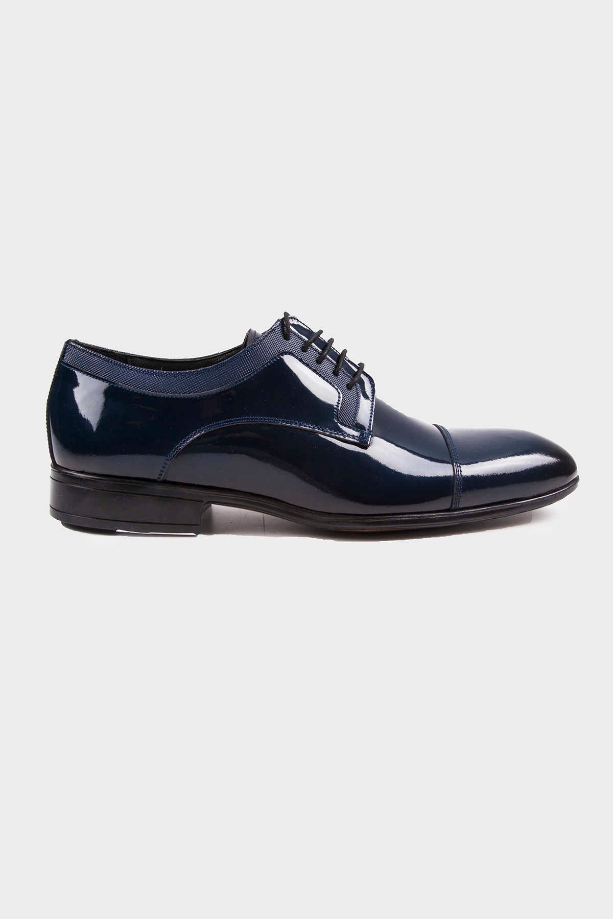 Navy Patent Leather Lace-Up Cap Toe Tuxedo Shoes - SAYKI