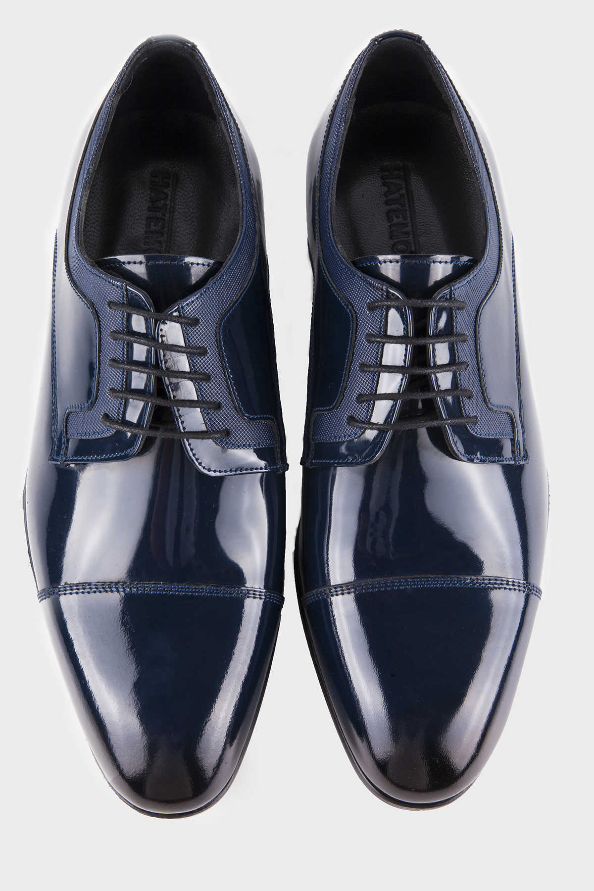 Navy Patent Leather Lace-Up Cap Toe Tuxedo Shoes - SAYKI